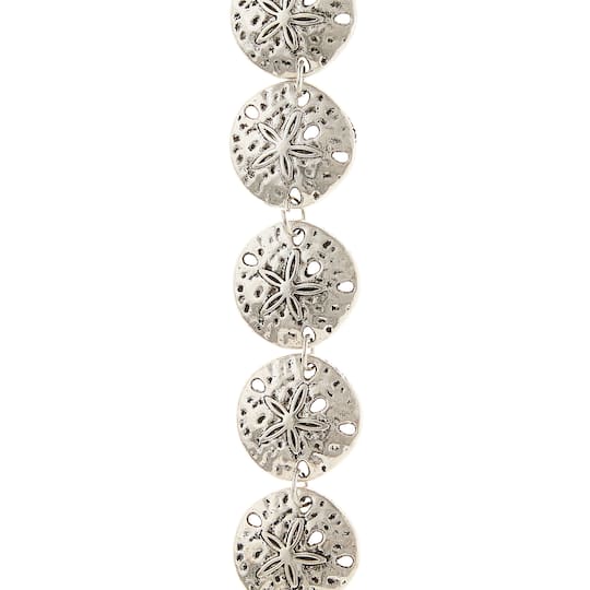 Silver Sand Dollar Metal Beads, 18mm by Bead Landing™